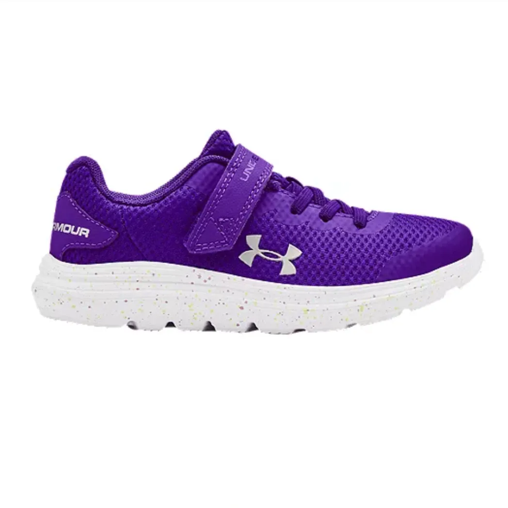 Under Armour Purple Zest/White/Metallic Silver Surge 2 Fade Children’s Sneaker