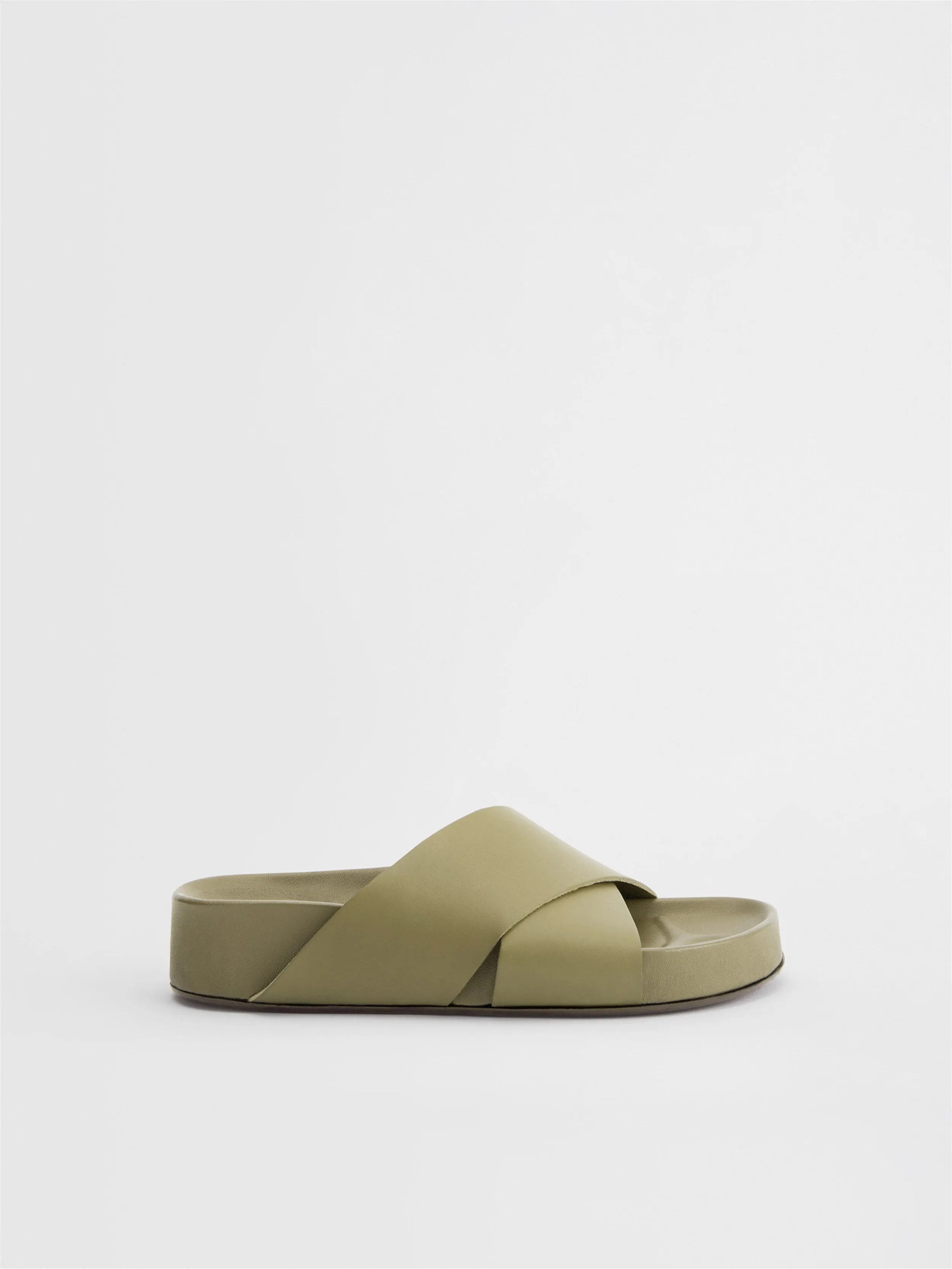 Urbino Sage Green Leather Flat Sandals