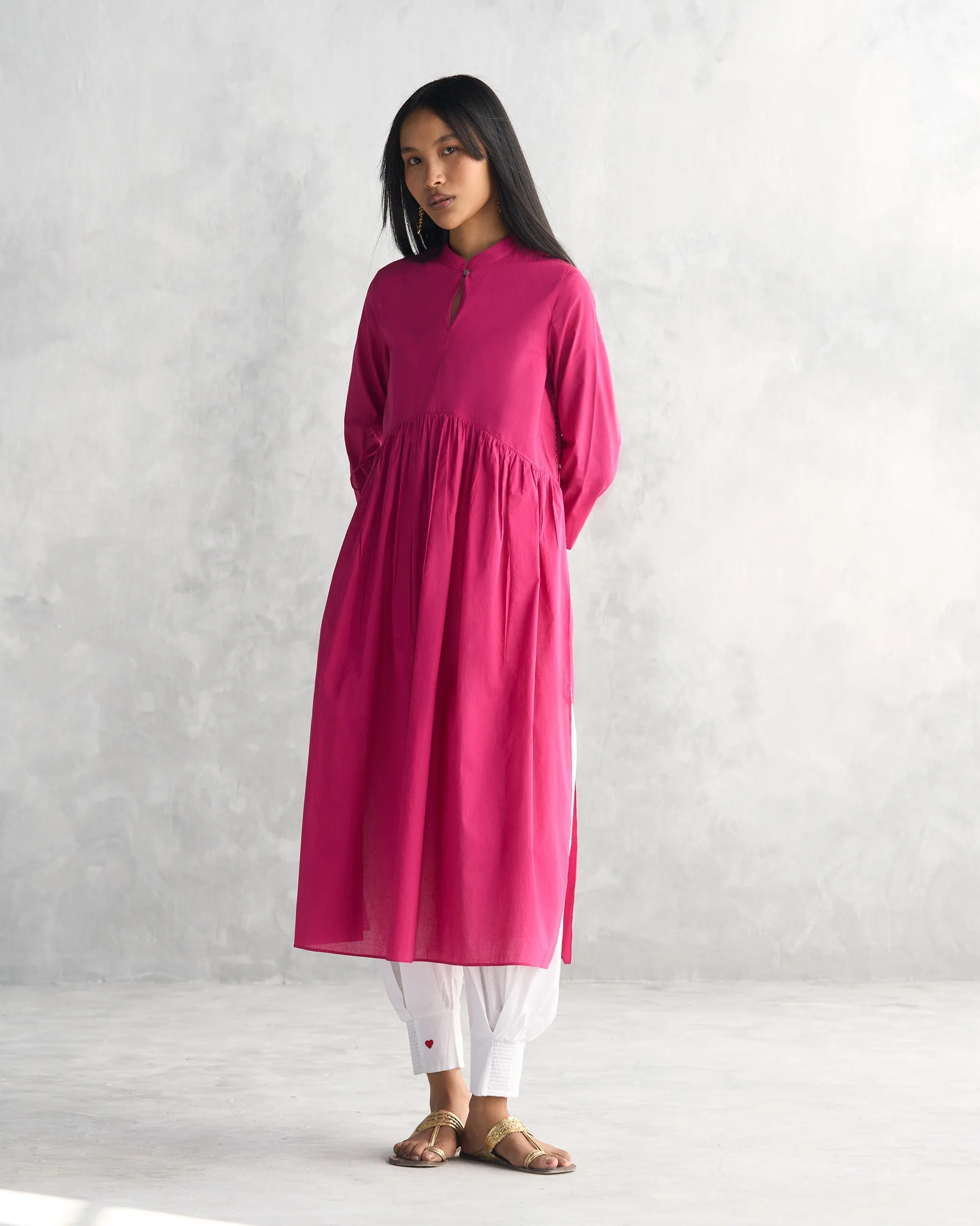 Waist Gathered Kurta - Berry