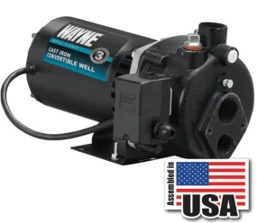 Wayne CWS50 Jet Well Pump, 120/240 V, 0.5 hp, 1-1/4 in Suction, 3/4 in Discharge Connection, 90 ft Max Head, 408 gph :EA: QUANTITY: 1