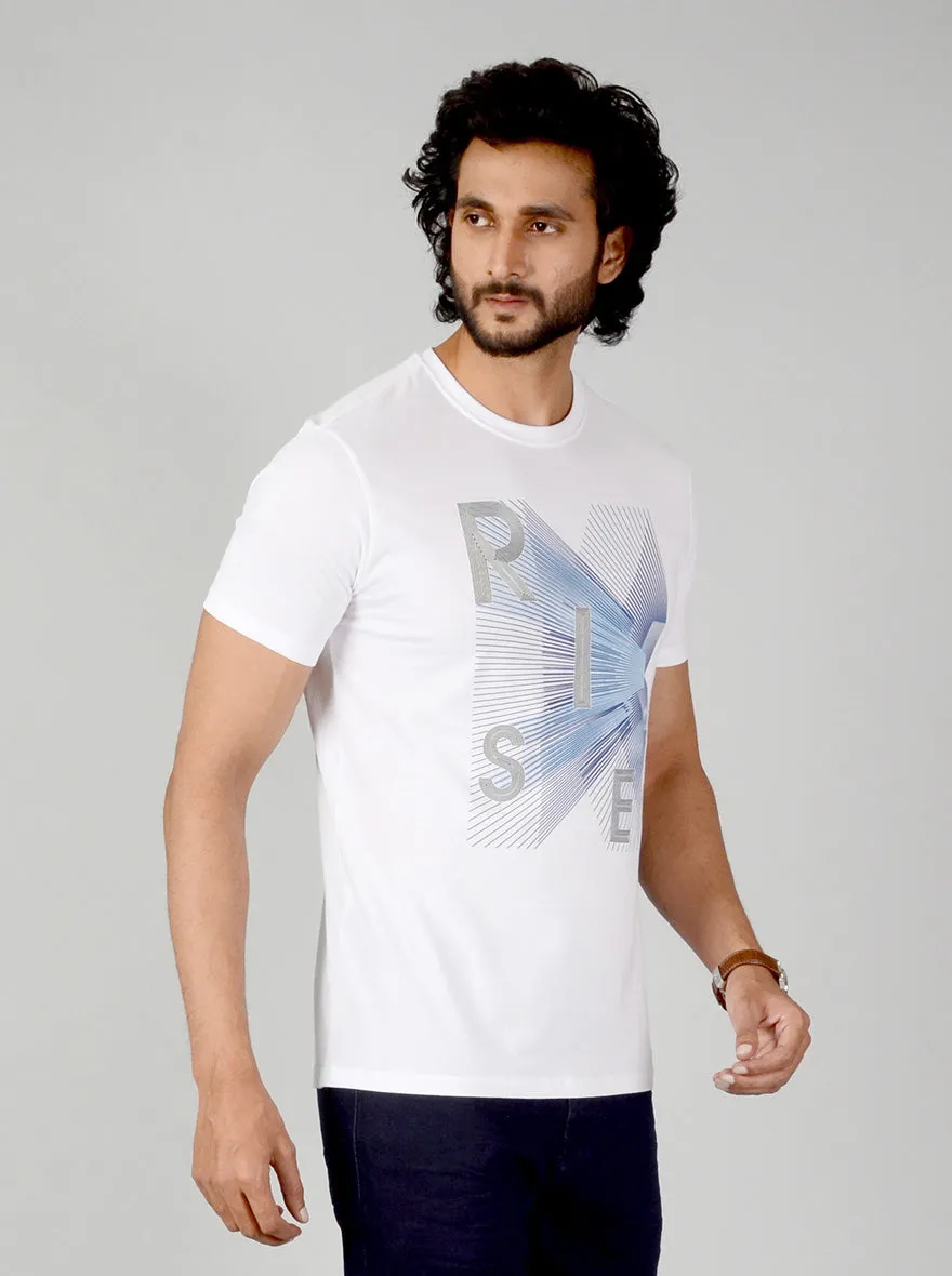 White Printed Slim Fit T-shirt | JadeBlue