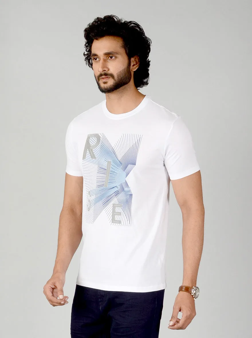 White Printed Slim Fit T-shirt | JadeBlue