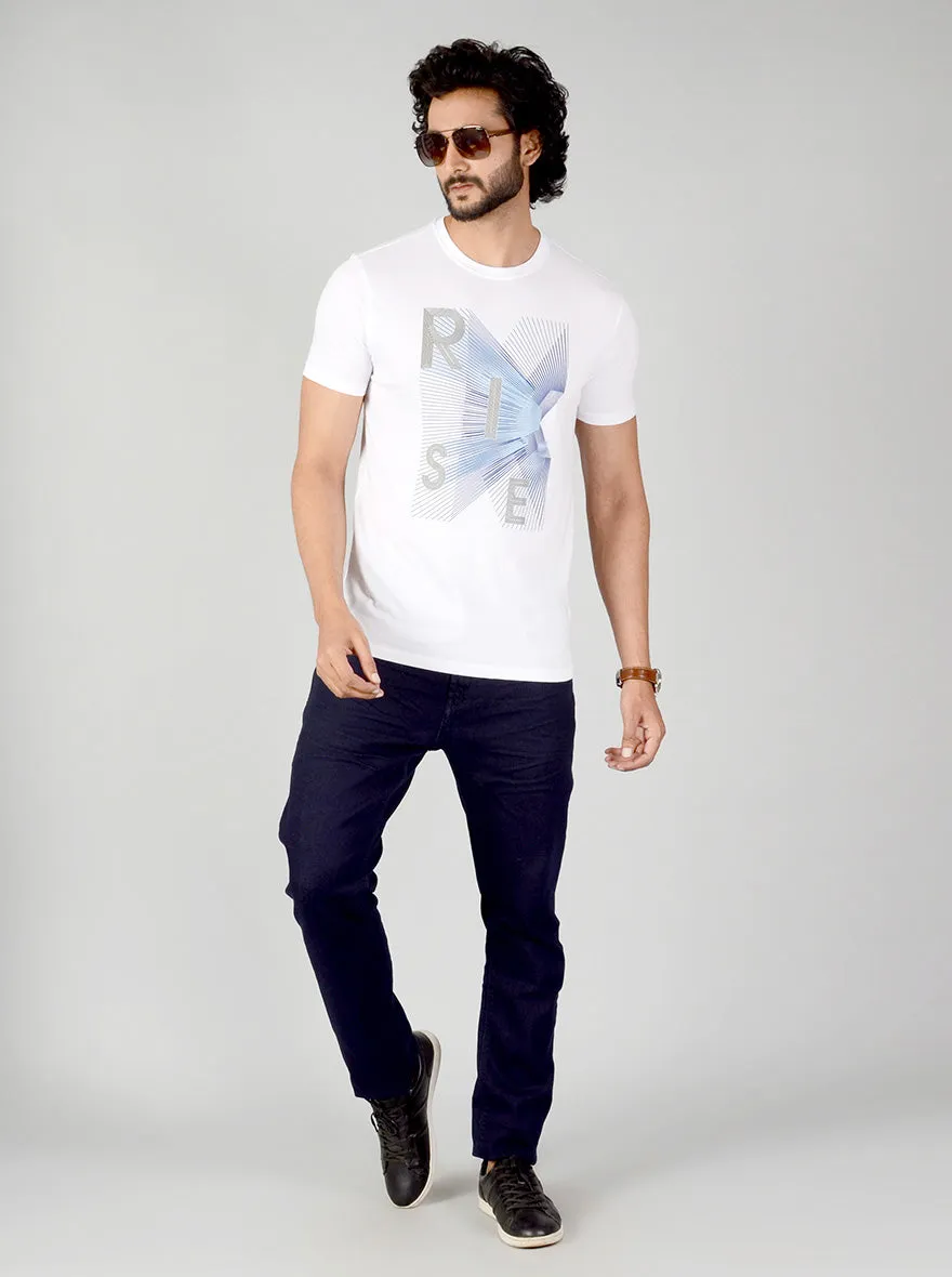 White Printed Slim Fit T-shirt | JadeBlue