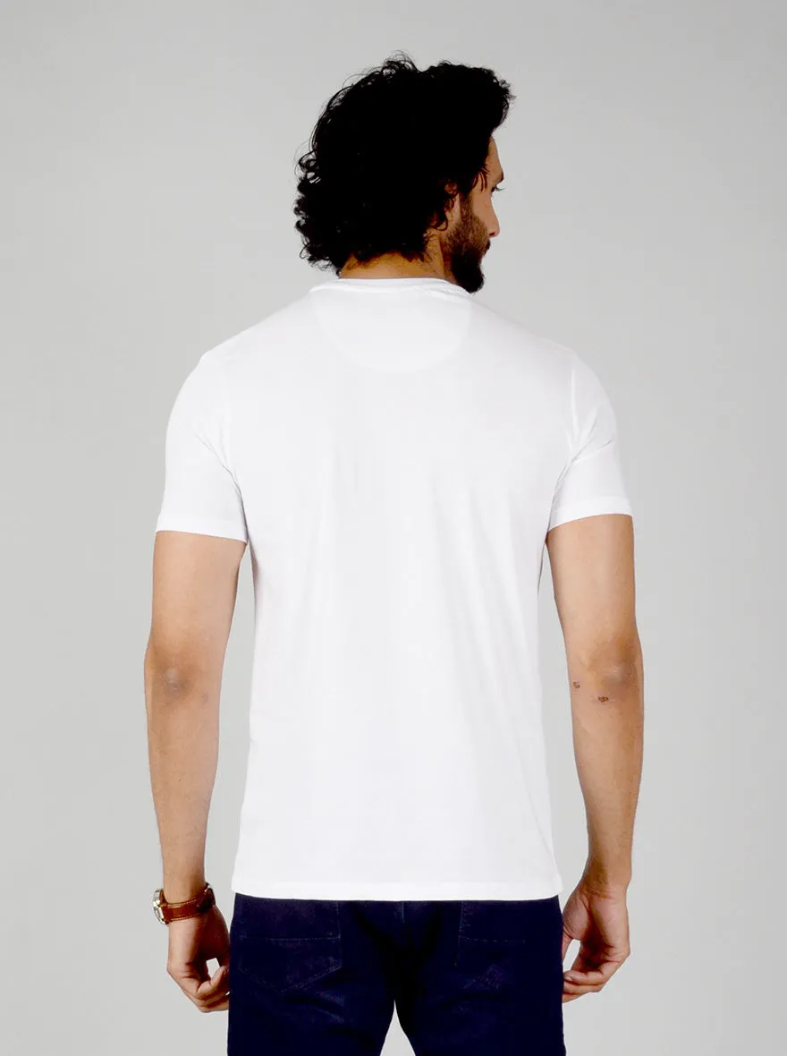 White Printed Slim Fit T-shirt | JadeBlue