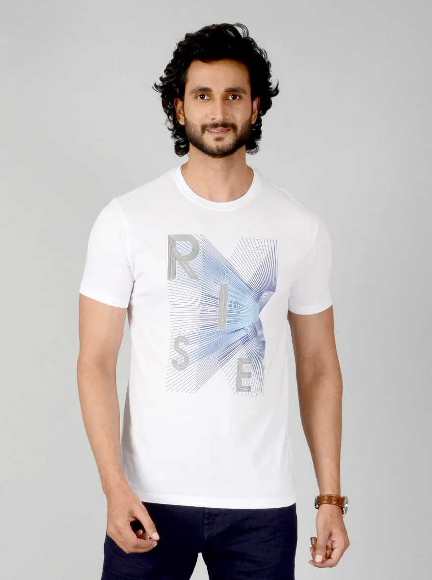 White Printed Slim Fit T-shirt | JadeBlue