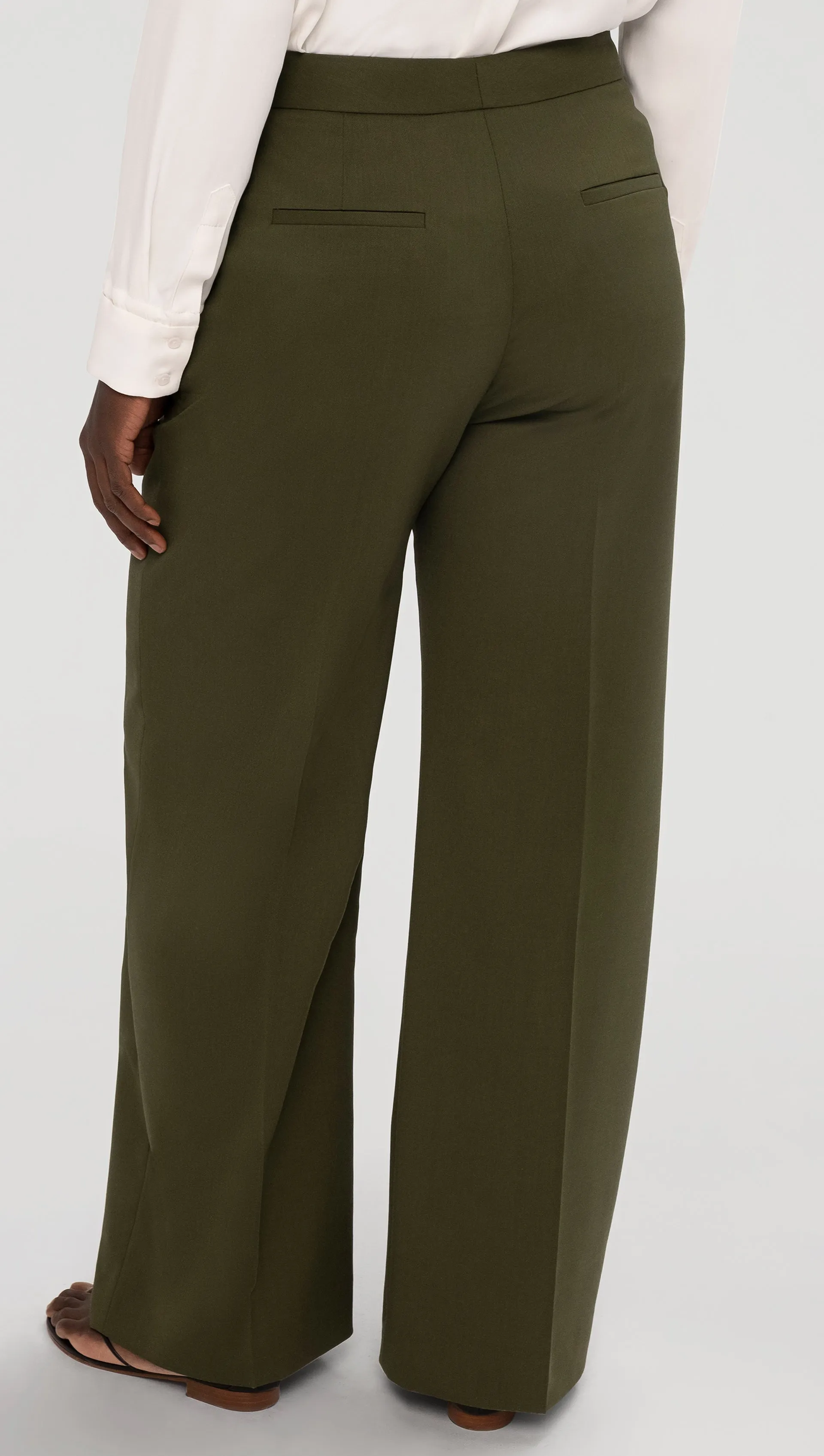 Wide Leg Trouser in Seasonless Wool | Olive