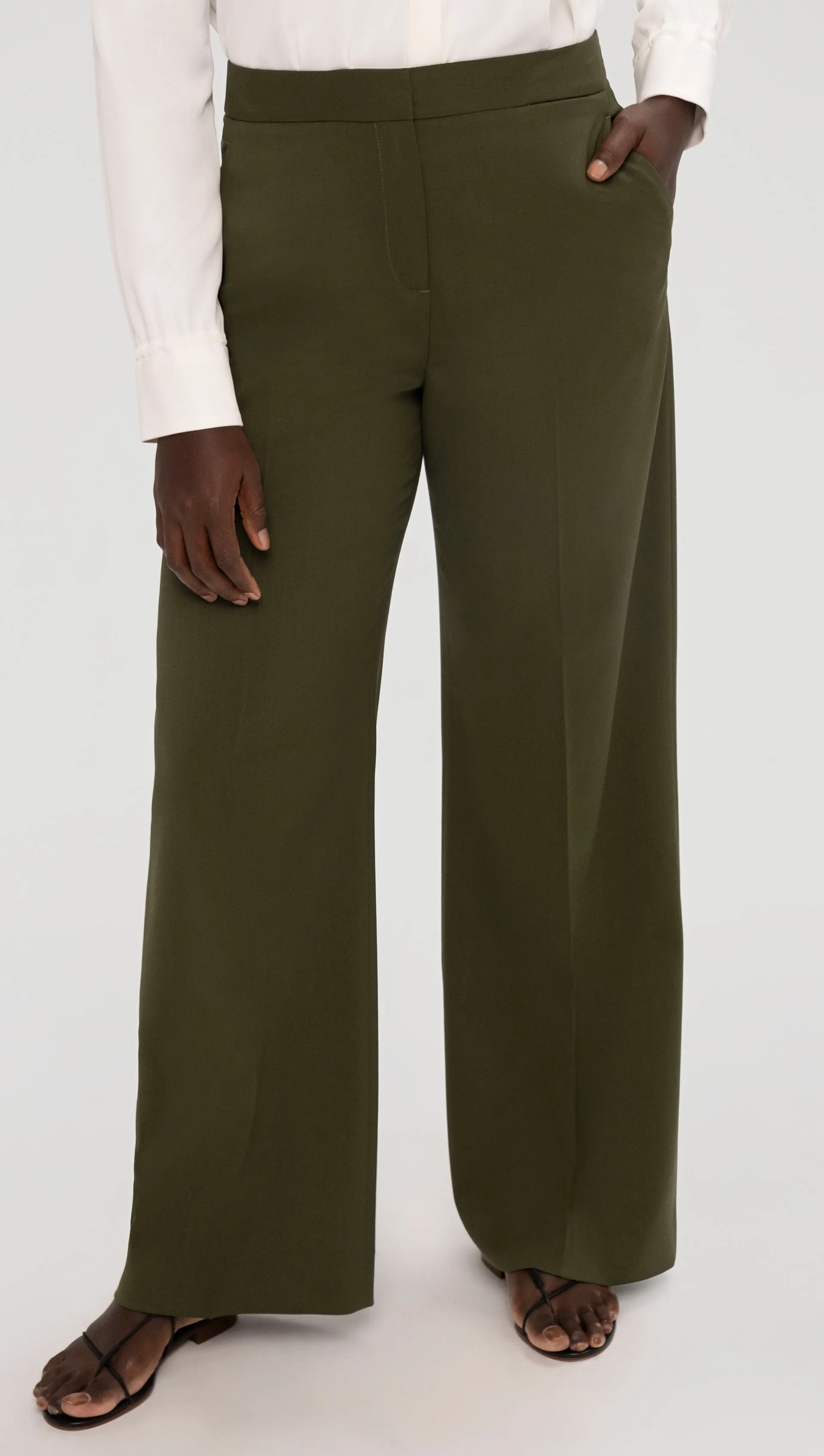 Wide Leg Trouser in Seasonless Wool | Olive