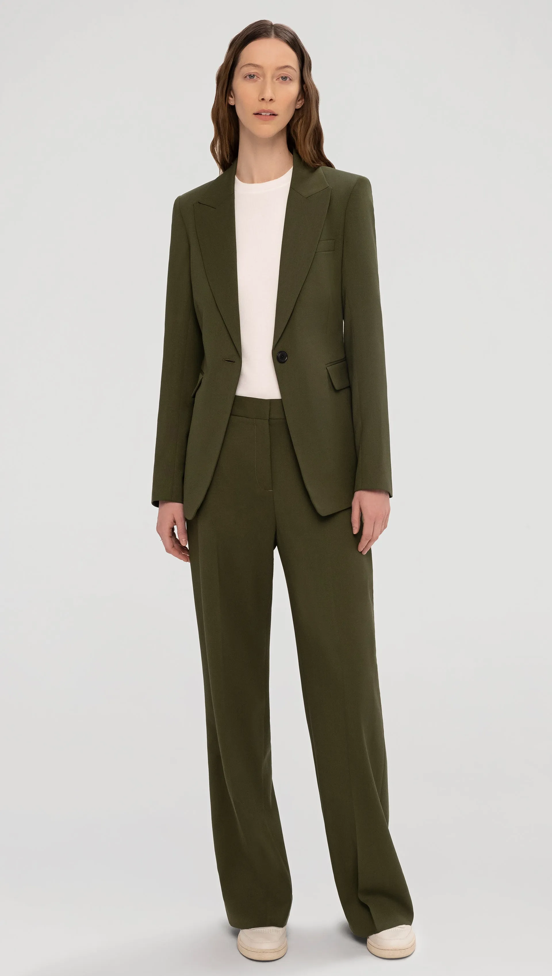 Wide Leg Trouser in Seasonless Wool | Olive