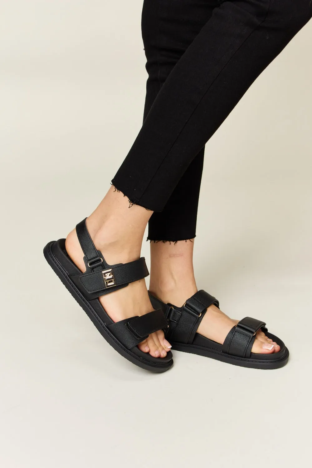 WILD DIVA Velcro Double Strap Slingback Sandals