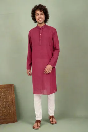 Wine Cross Color Cotton Long Kurta