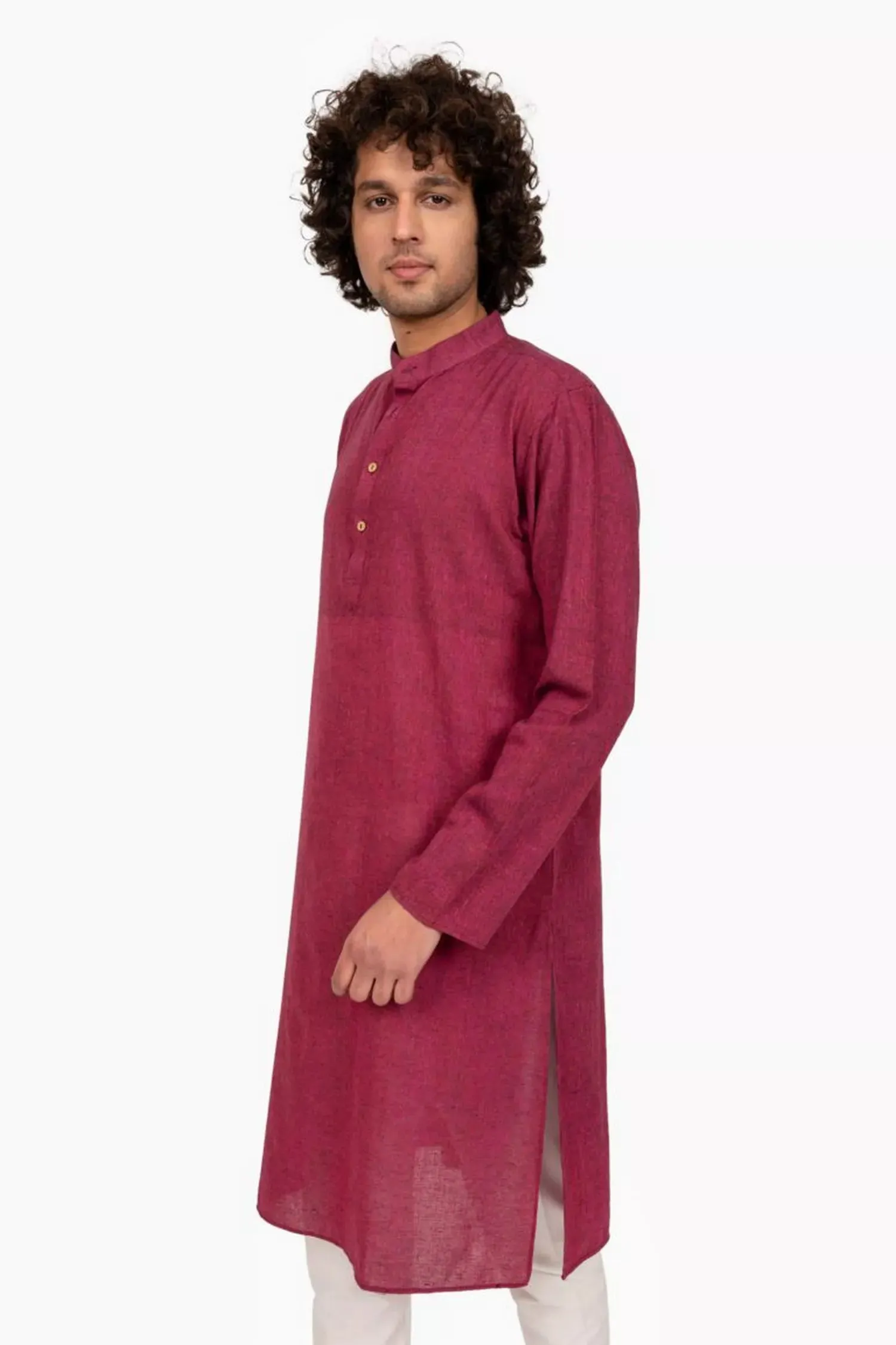 Wine Cross Color Cotton Long Kurta