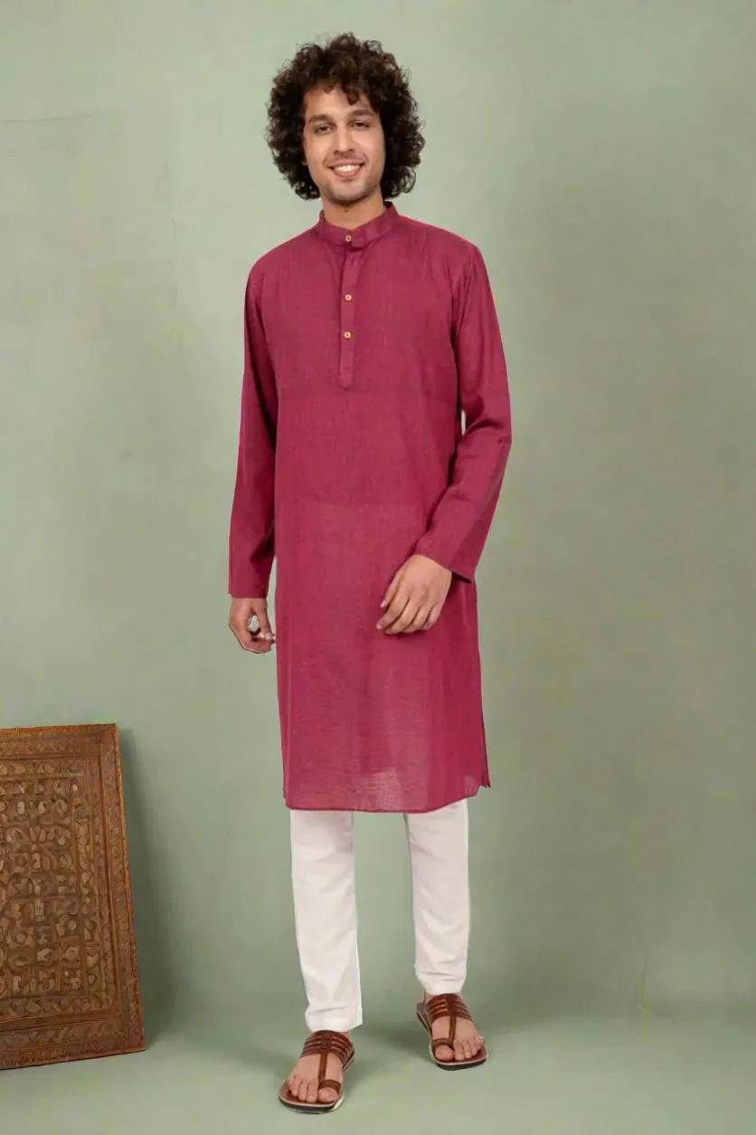 Wine Cross Color Cotton Long Kurta