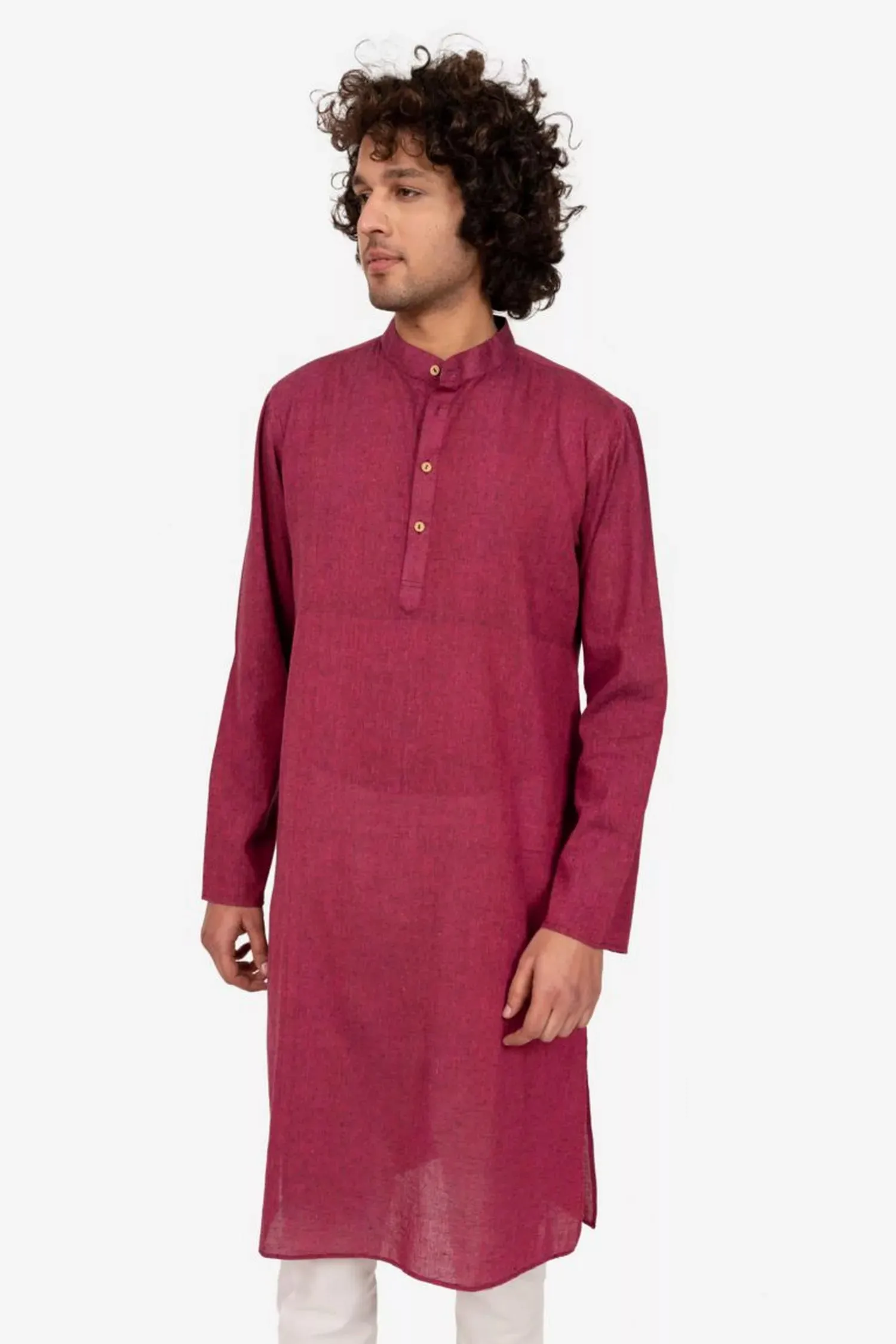 Wine Cross Color Cotton Long Kurta