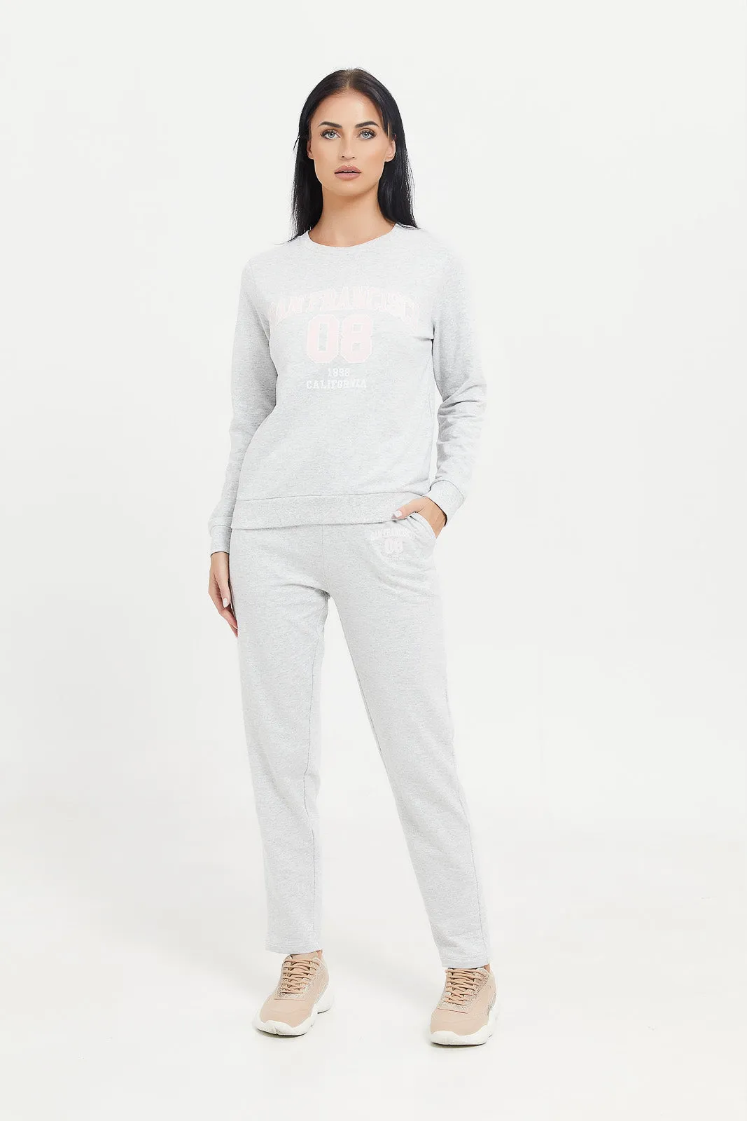 Women Grey Active Pant With Placement Print