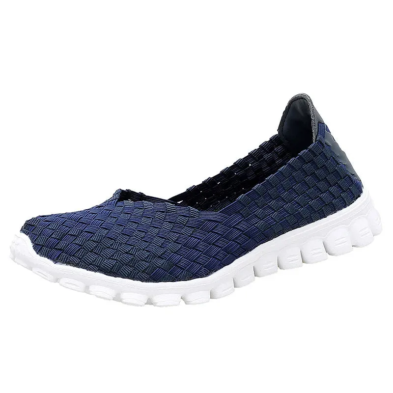 Women Shoes Summer Casual Flats Breathable Female Sneakers Woven Walking Shoes Slip On Ladies Loafers Handmade Shoes Size 35-40