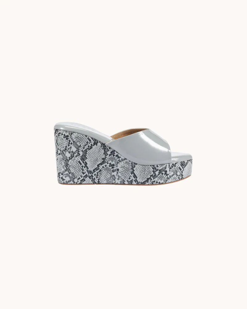 Women's Elegant Grey Snake print Peep Toe Wedges