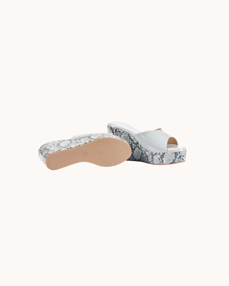 Women's Elegant Grey Snake print Peep Toe Wedges