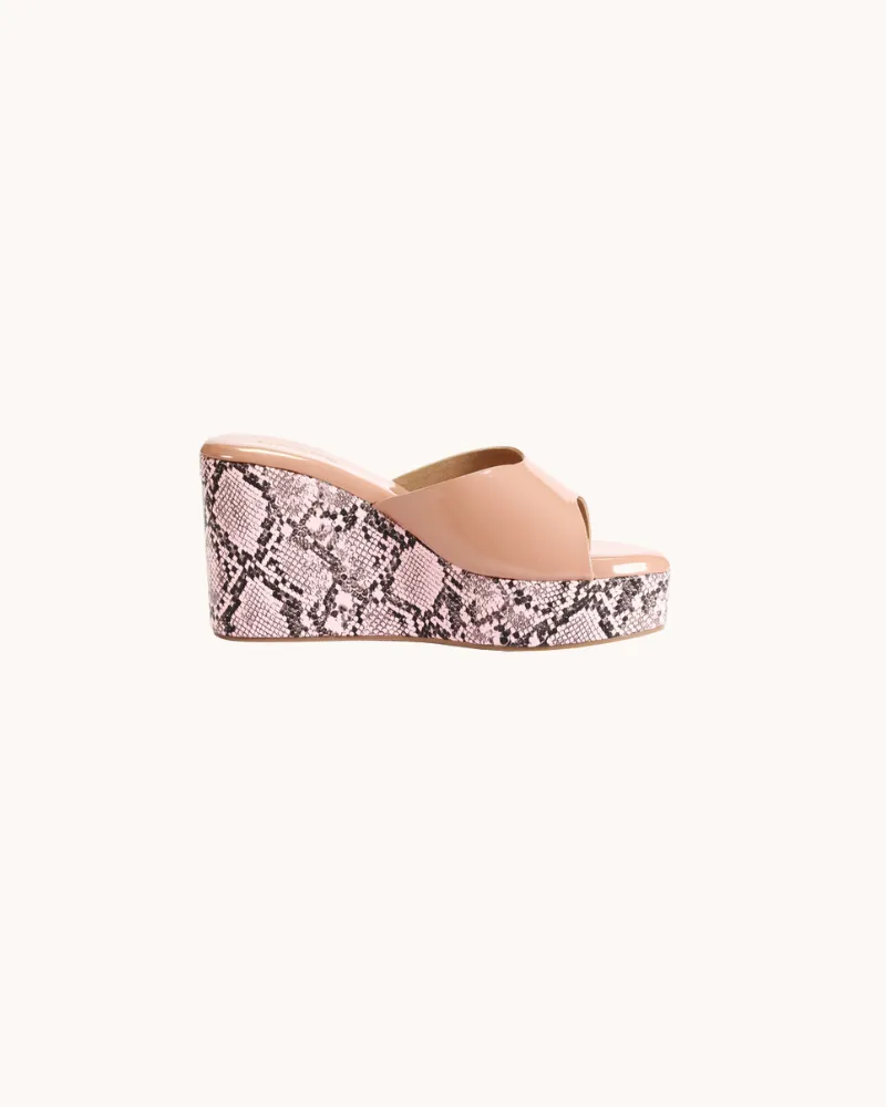 Women's Elegant Peach Snake print Peep Toe Wedges