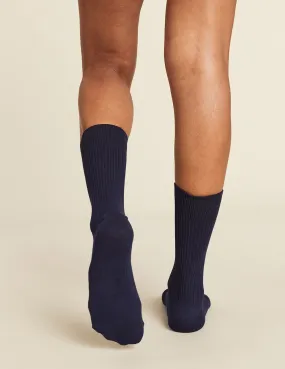 Women's Ribbed Crew Socks - Navy