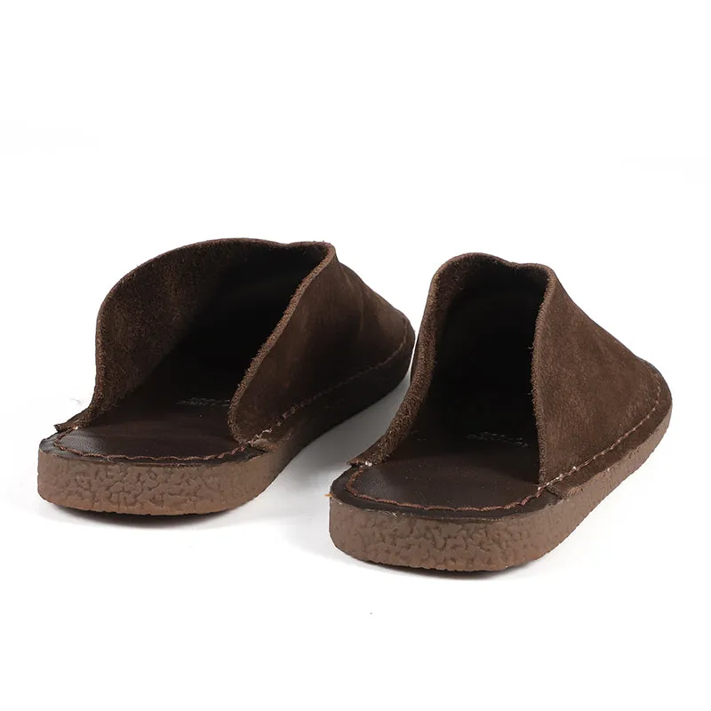 Women'S Slippers Leather Sandals  Flats Casual Slip On Shoes Brown/Coffee