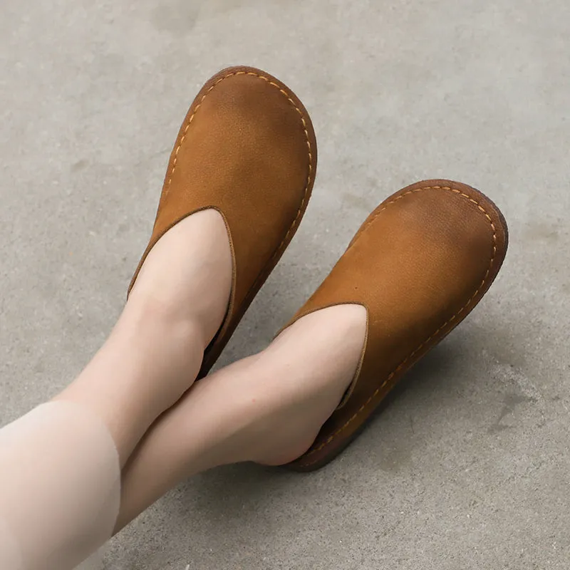 Women'S Slippers Leather Sandals  Flats Casual Slip On Shoes Brown/Coffee