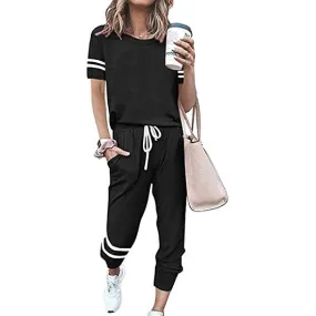 Women's Two Piece Outfits Casual Tracksuits Short Sleeve Sweatsuits with Pockets