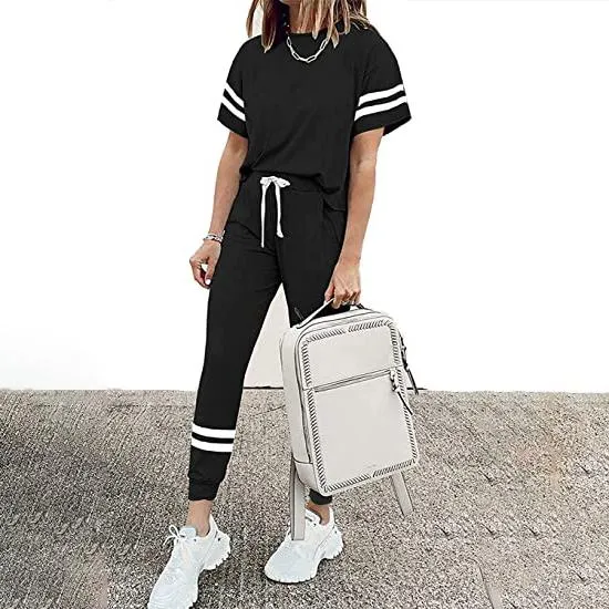 Women's Two Piece Outfits Casual Tracksuits Short Sleeve Sweatsuits with Pockets