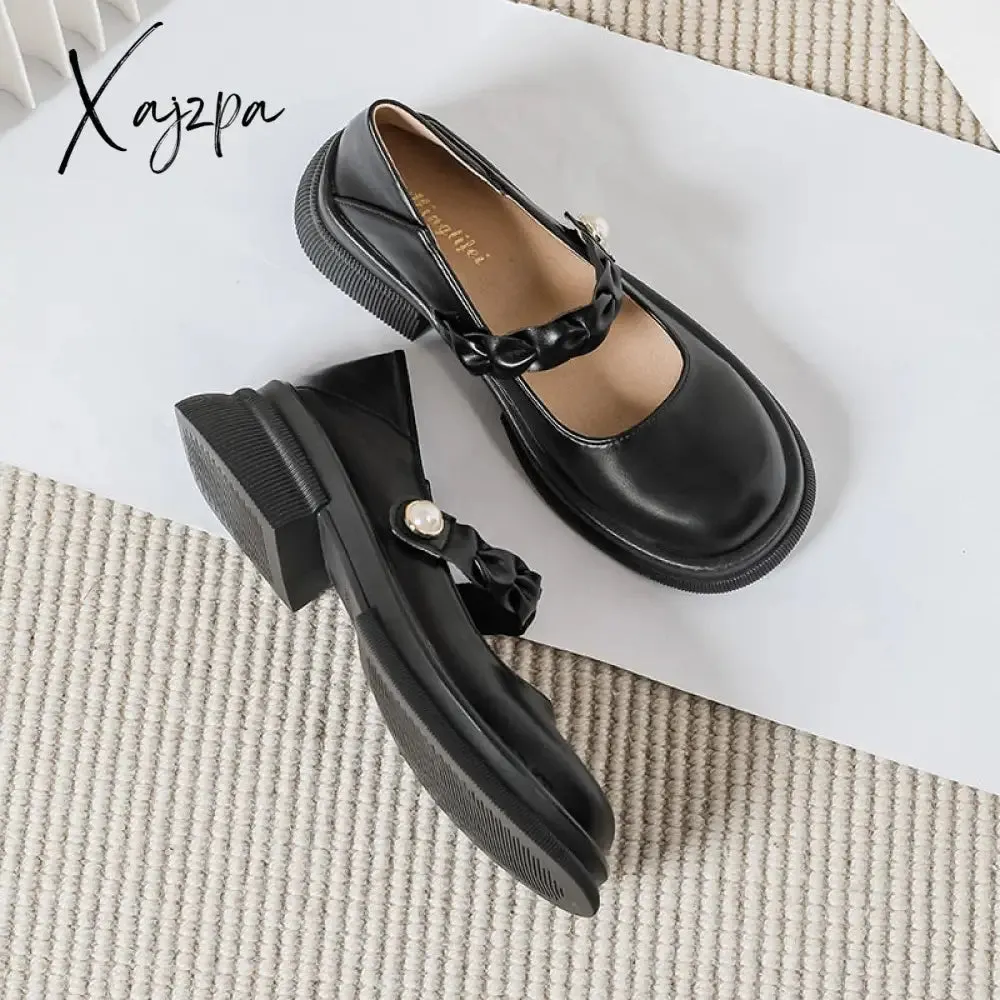 Xajzpa - 2023 spring new women's leather shoes Casual loafers Japanese style Mary Jane shoes Party and work wear Large size 41-43