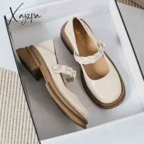 Xajzpa - 2023 spring new women's leather shoes Casual loafers Japanese style Mary Jane shoes Party and work wear Large size 41-43