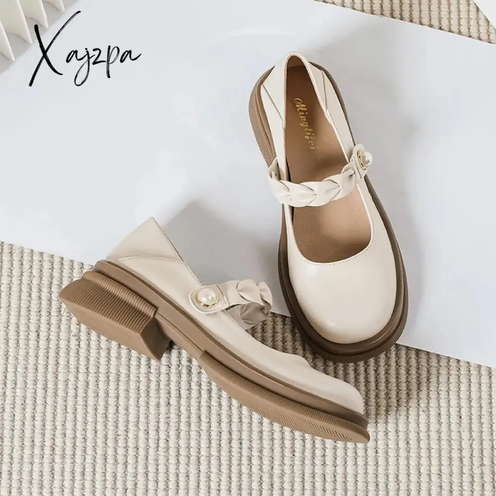 Xajzpa - 2023 spring new women's leather shoes Casual loafers Japanese style Mary Jane shoes Party and work wear Large size 41-43